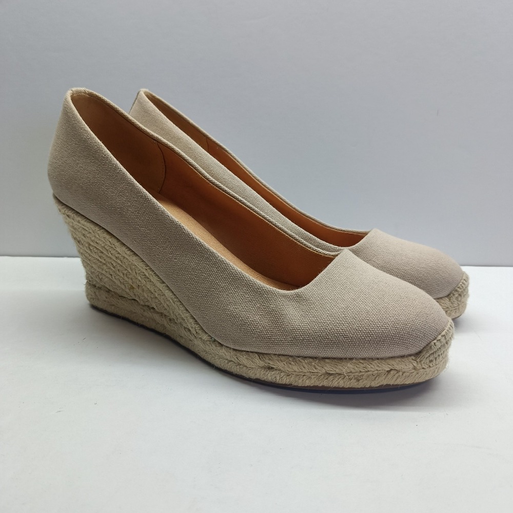 J Crew Women's Size 8.5 Canvas Espadrille Wedge Heels Shoes Beige‎